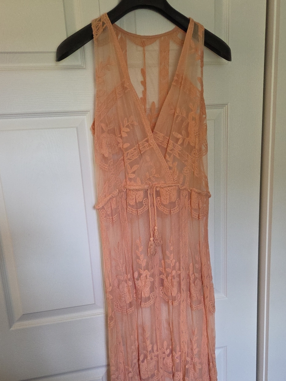 Sheer Lace Maxi Dress in Peach